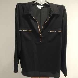Calvin Klein Black Leopard Trim Blouse 1X
